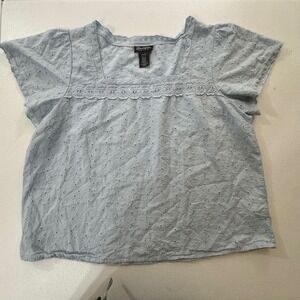 Y2k Wrangler Retro Light Blue‎ Eyelet Square Neck crochet Top L bohoo farycore